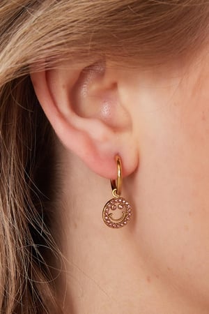 Boucles d'oreilles smiley avec des pierres de zircon Couleur or blanc Acier inoxydable h5 Image4